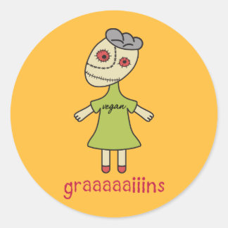 Pegatina Redonda Graaaains Vegan Zombie