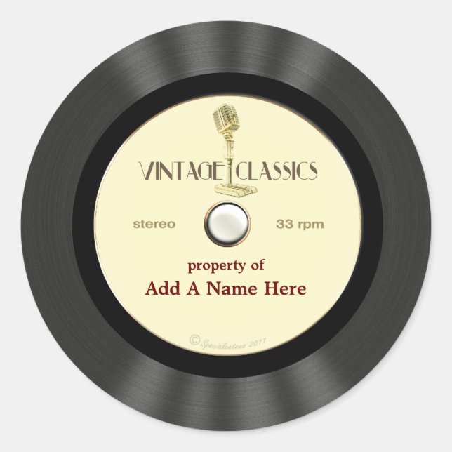 Pegatina Redonda Grabación de vinílico de micrófono de cosecha pers (Anverso)