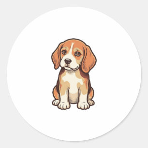 Pegatina Redonda Grabado Antiguo Cachorro Beagle Arte Vectorial_1