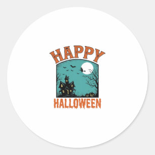 Pegatina Redonda Grabado Antiguo Feliz Halloween Casa Embrujada De