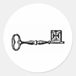 Pegatina Redonda Grabado de claves de esqueleto antiguo