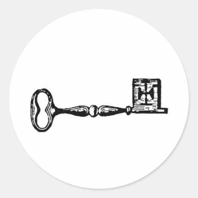 Pegatina Redonda Grabado de claves de esqueleto antiguo (Anverso)