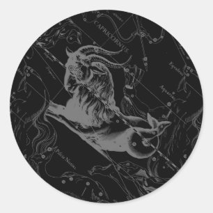 Pegatina Redonda Grabado de Hevelius del mapa de la constelación