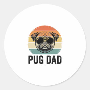 Pegatina Redonda Grabado de papá Pug vintage diseño de amante del p
