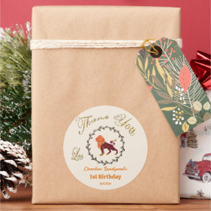 Pegatina Redonda Grabado en relieve Floral de oro oscuro Leo Zodiac