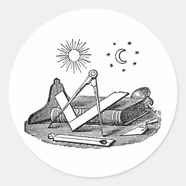 Pegatina Redonda Grabado Masonic G Kenning Blockcut del siglo XIX (Anverso)