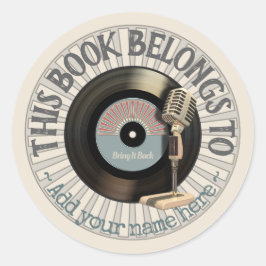 Pegatina Redonda Grabador Vinyl 45 Vintage de micrófono