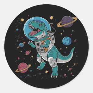 Pegatina Redonda Grabando un tipo genial con traje espacial especia