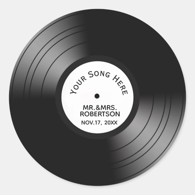 Pegatina Redonda Grabar álbum Nombre de canción Fecha Boda / Aniver (Anverso)