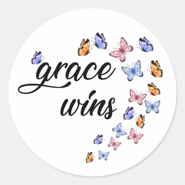 Pegatina Redonda Grace gana las mariposas de fe Inspiradora (Anverso)