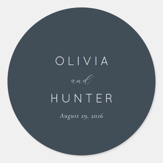 Pegatina Redonda Graceful Navy Calligraphy (Anverso)