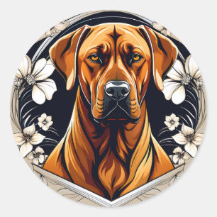 Pegatina Redonda Graceus Ridgeback de Perro Rhodesiano con Floral