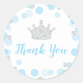 Pegatina Redonda Gracias a Baby Shower Blue Silver de Principito