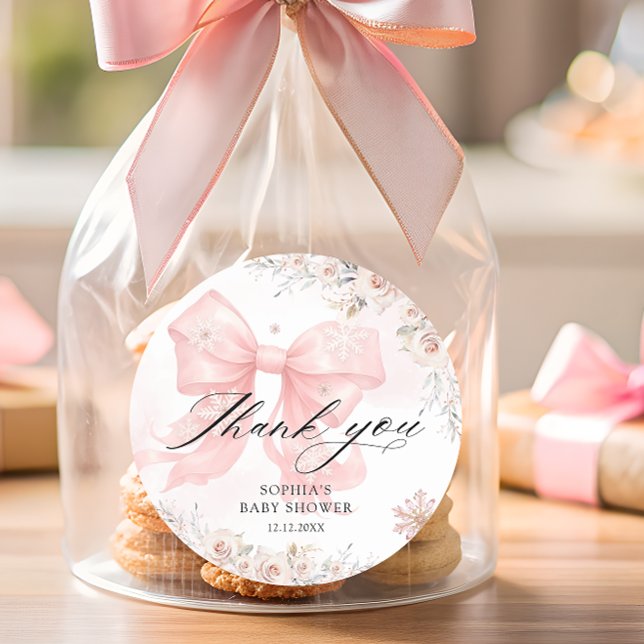 Pegatina Redonda Gracias a Baby Shower, Chica de invierno de Bow Ro (Subido por el creador)