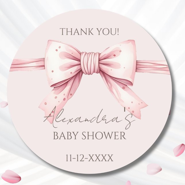 Pegatina Redonda Gracias a Baby Shower Pink Bow (Subido por el creador)