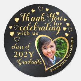 Pegatina Redonda Gracias a Black & Gold 2025 Fiesta Graduation Favo