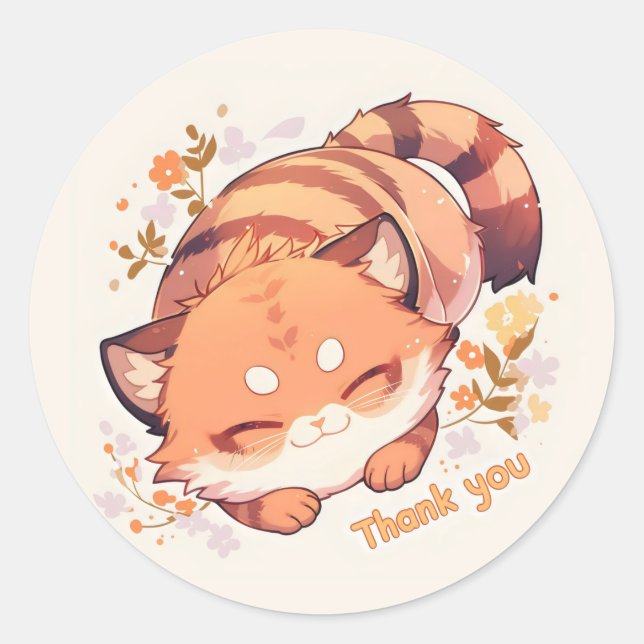 Pegatina Redonda Gracias a Cute Cat Anime (Anverso)