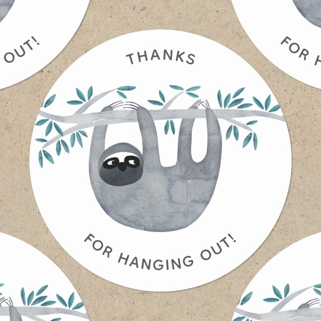 Pegatina Redonda Gracias a Cute Sloth (Fun sloth thank you sticker)