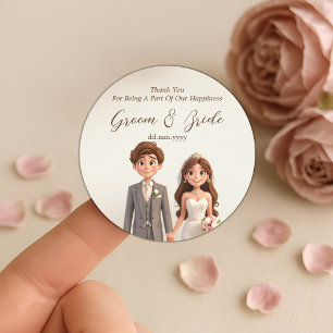 Pegatina Redonda Gracias a favores de matrimonio Ilustración de par