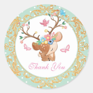 Pegatina Redonda Gracias a Girly Reindeer Personalizado