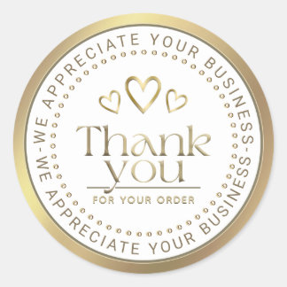 PEGATINA REDONDA GRACIAS A GOLD HEARTS LOGO BUSINESS