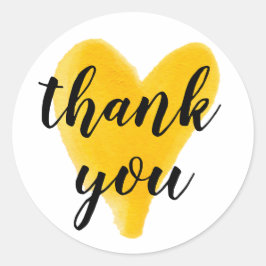 Pegatina Redonda Gracias a la acuarela del corazón con letras de la