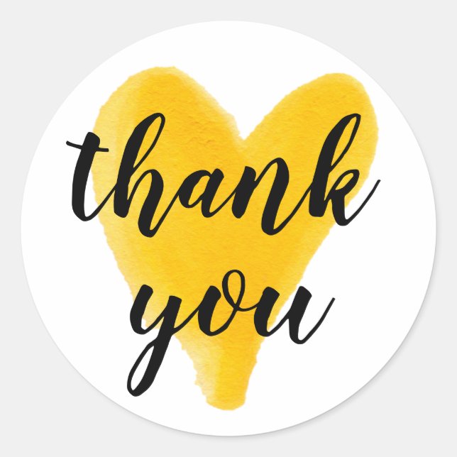 Pegatina Redonda Gracias a la acuarela del corazón con letras de la (Anverso)