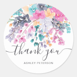 Pegatina Redonda Gracias a la acuarela floral silvestre seca de gui