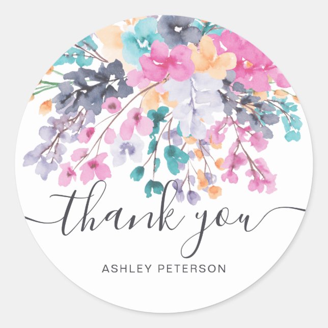 Pegatina Redonda Gracias a la acuarela floral silvestre seca de gui (Anverso)