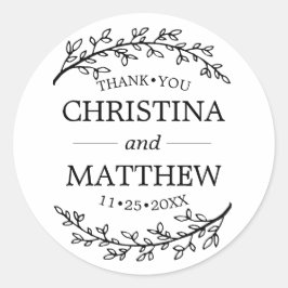 Pegatina Redonda Gracias a la boda de las ramas blancas de Laurel N
