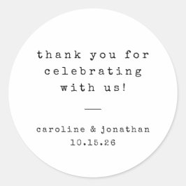 Pegatina Redonda Gracias a la boda personalizada de la máquina de e