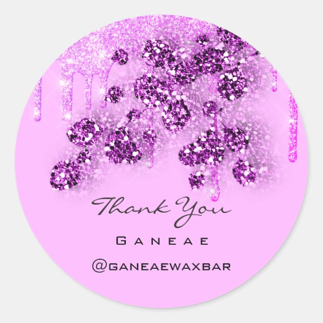 Pegatina Redonda Gracias a la compra dulce 16º Purpurina rosado got (Anverso)