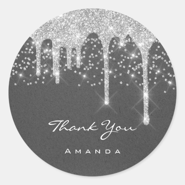 Pegatina Redonda Gracias a la dulce 16ª Boda nupcial Gray Kraft Dri (Anverso)