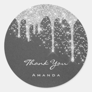 Pegatina Redonda Gracias a la dulce 16ª Boda nupcial Kraft Silver D