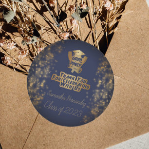 Pegatina Redonda Gracias a la fiesta de graduación azul de la Marin