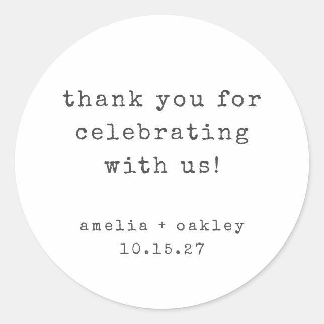 Pegatina Redonda Gracias a la máquina de escribir retro - Boda blan (Anverso)