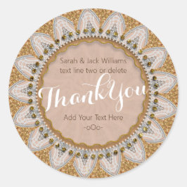 Pegatina Redonda Gracias a Lace edge Sunflower Purpurina Rústica