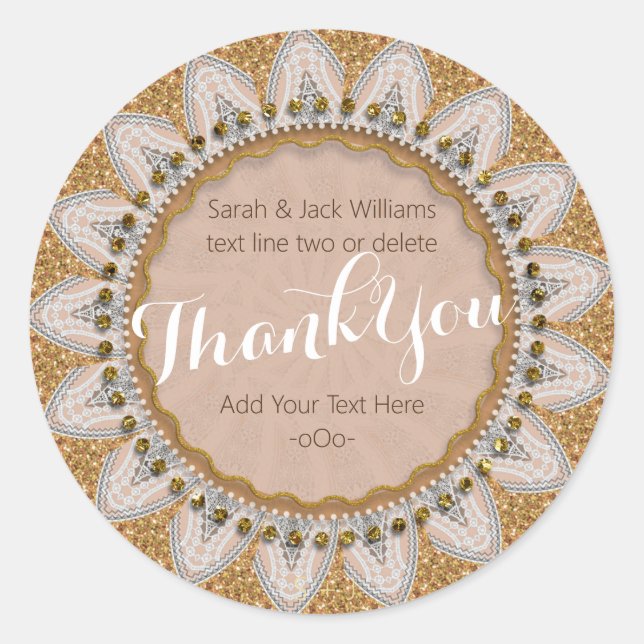 Pegatina Redonda Gracias a Lace edge Sunflower Purpurina Rústica (Anverso)