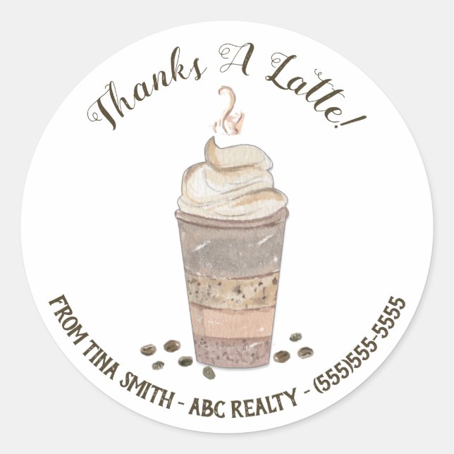 Pegatina Redonda Gracias a Latte Coffee Pop By (Anverso)