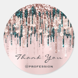 Pegatina Redonda Gracias a los pequeños negocios Rosa rosado Verde 