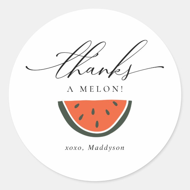 Pegatina Redonda Gracias a Melon Birthday Favor (Anverso)