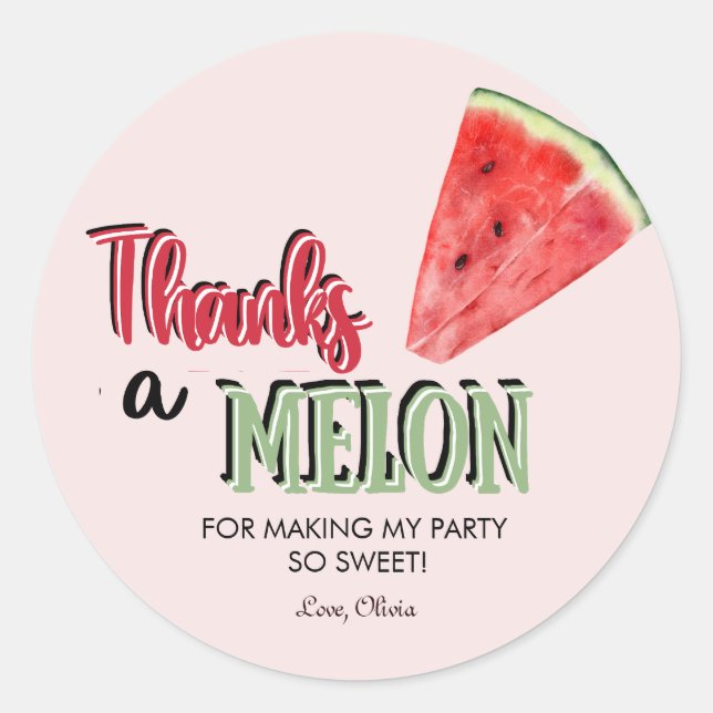 Pegatina Redonda Gracias a Melon | sandía | Cumpleaños Gracias (Anverso)