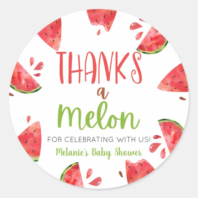 Pegatina Redonda Gracias A Melon Watermelon Baby Shower Favor (Anverso)