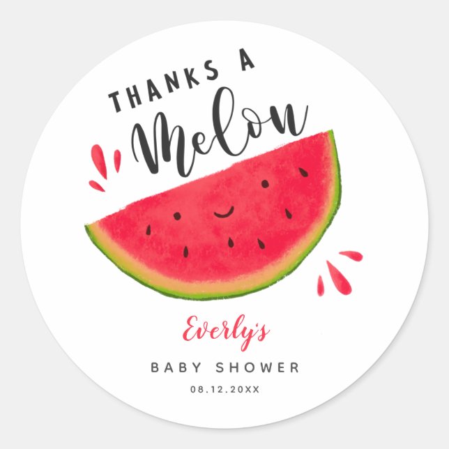 Pegatina Redonda Gracias a Melon Watermelon Baby Shower Favor (Anverso)