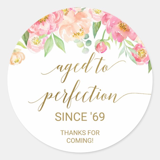 Pegatina Redonda Gracias a Peach and Pink Peony Aged to Perfection (Anverso)