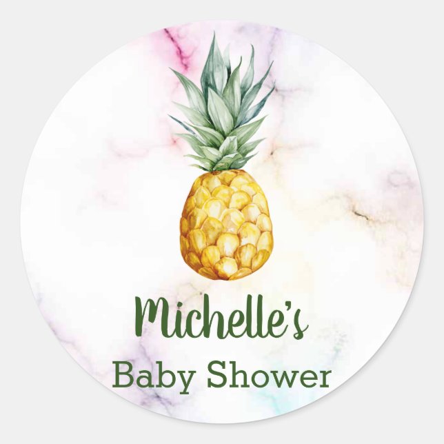 Pegatina Redonda Gracias a Pineapple Baby Shower Favor (Anverso)