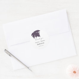 Pegatina Redonda Gracias a Purple Autumn Maple Leaf Wedding