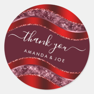 Pegatina Redonda Gracias a Sweet 16th Bridal Burgundy Red Purpurina