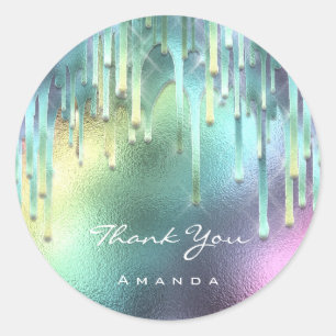 Pegatina Redonda Gracias a Sweet 16th Bridal Holographic Aqua