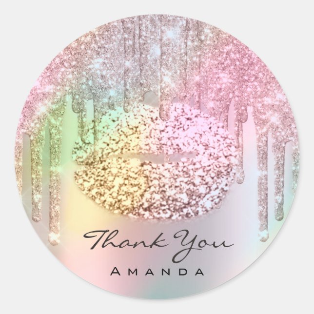 Pegatina Redonda Gracias a Sweet 16th Bridal Holographic Rosa (Anverso)